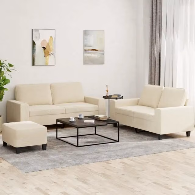 Set di 3 divani moderni vidaXL in tessuto beige con cuscini decorativi per soggiorno – 1