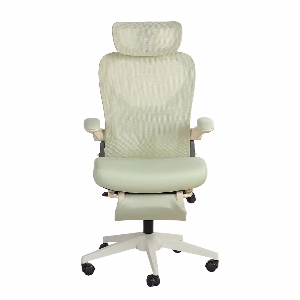 Sedia da ufficio ergonomica Minimal verde con braccioli, supporto lombare e poggiatesta in tessuto e imbottitura in schiuma – 2