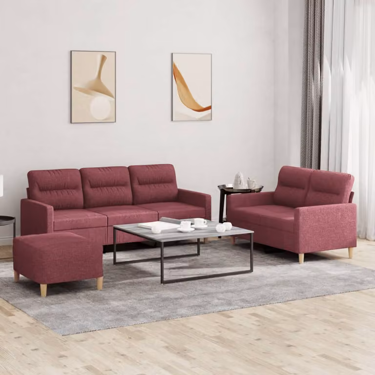 Maison Exclusive - Set divano 3 pezzi con cuscini in tessuto bordeaux