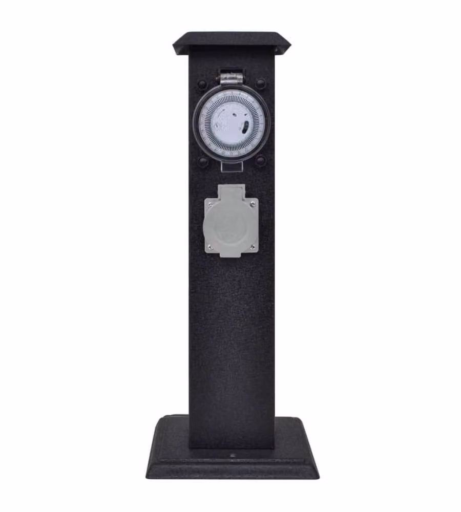 Presa Elettrica da Giardino a Pilastro Nero con Timer