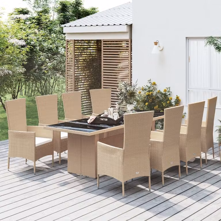Maison Exclusive - Set da pranzo da giardino 9 pezzi con cuscini in polyrattan beige