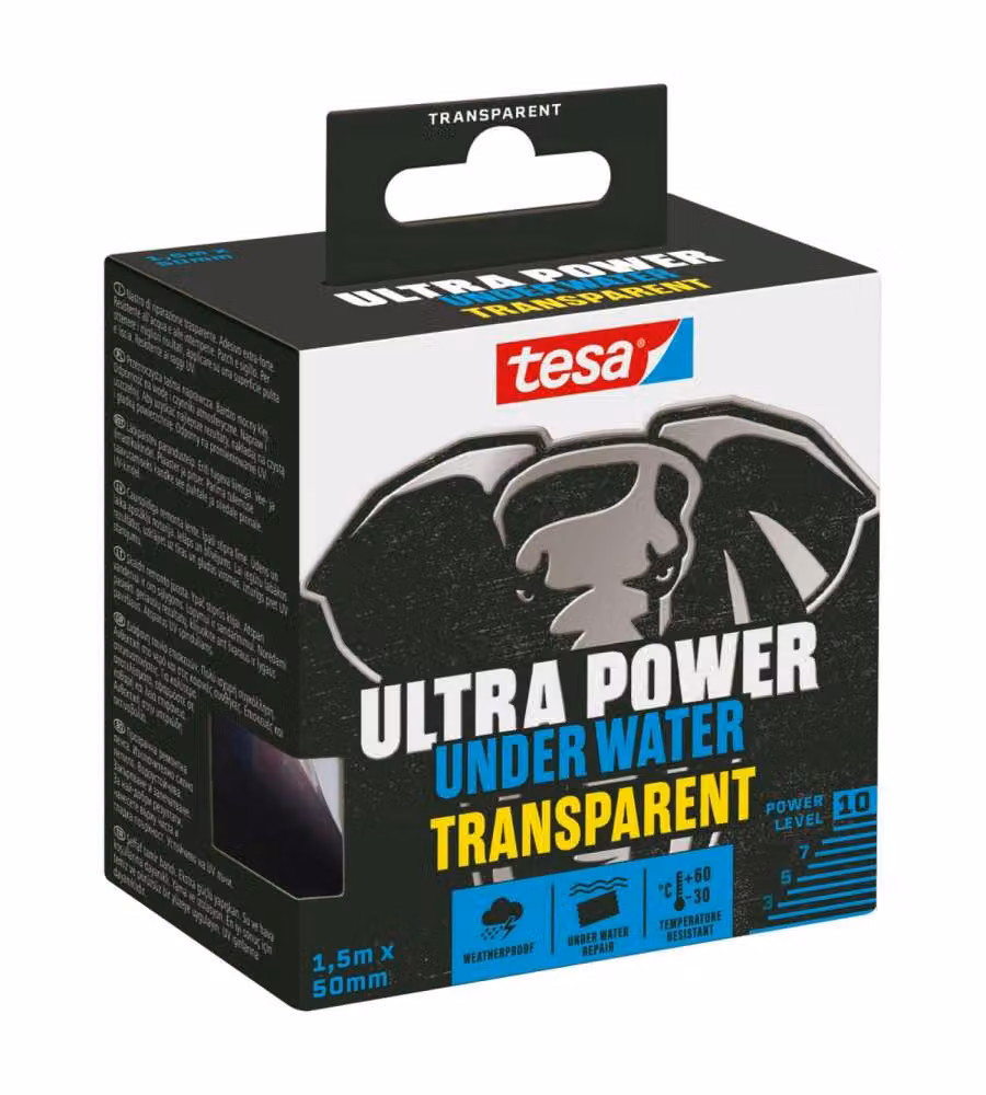 Tesa Nastro Adesivo Impermeabile Trasparente 1,5m x 50mm per Riparazioni