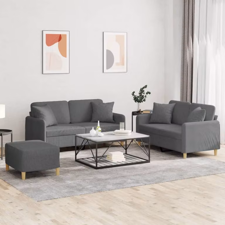 vidaXL Set di Divani 3 pz Moderno in Tessuto Grigio con Cuscini