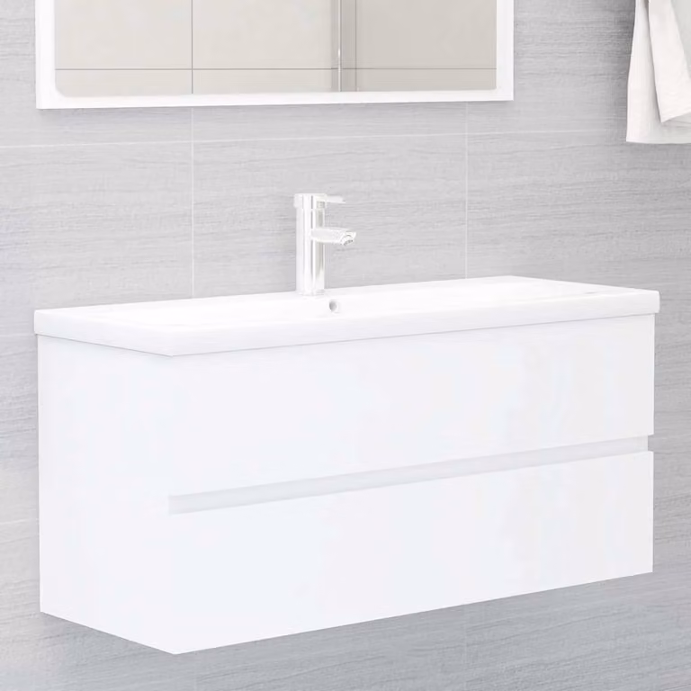 Mobile da bagno vidaXL con lavabo in ceramica bianco lucido e cassetti in legno multistrato L/P/H: 100 x 45 x 38,5 cm