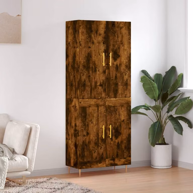 Credenza moderna vidaXL in rovere fumo e legno multistrato, L: 69,5 cm, P: 34 cm, H: 180 cm