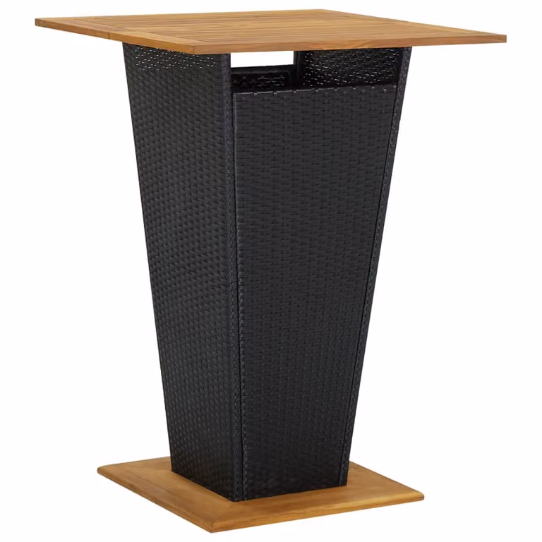 vidaXL Tavolo da bar nero 80x80x110 cm in poly rattan e legno massiccio di acacia