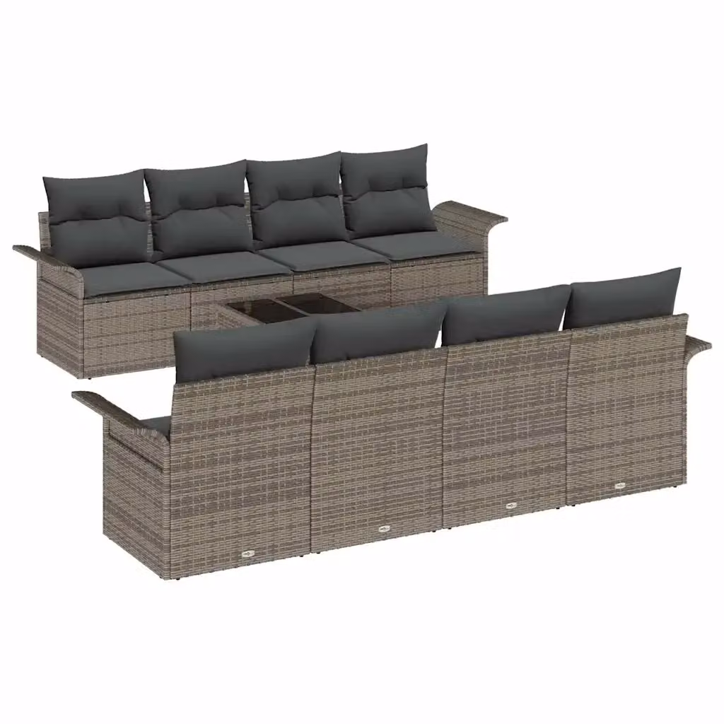 Set Divano da Giardino vidaXL 9 Pezzi a Forma di U Grigio con Cuscini e Tavolino – 2