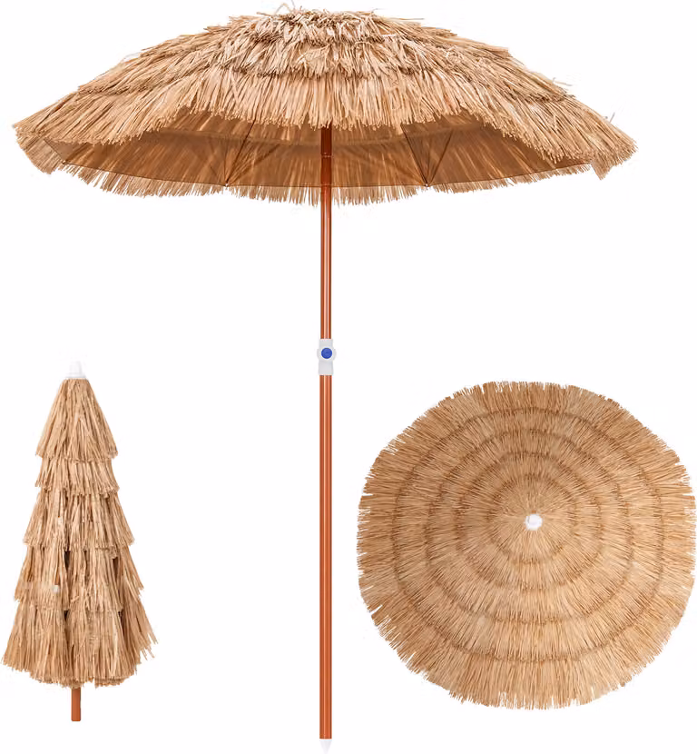 COSTWAY ombrellone Hawaii, ombrellone da spiaggia in PP-straw inclinabile, ombrellone da giardino ombrellone da mercato regolabile in altezza, protezione UV, ombrellone in PP-straw con borsa da trasporto