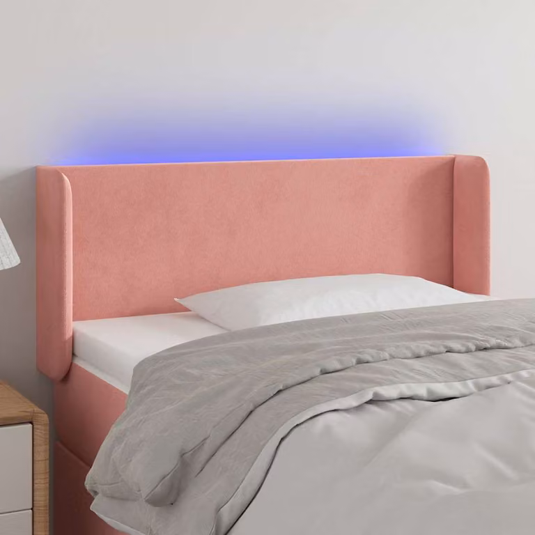 Testiera per letto vidaXL in velluto rosa con illuminazione LED e porta di ricarica USB, L: 93 cm, P: 16 cm, H: 78-88 cm