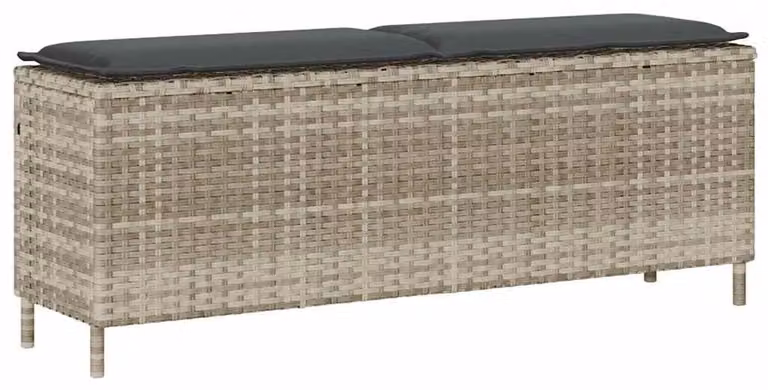 Panca da giardino in rattan sintetico con cuscini, color grigio chiaro, dimensioni 110 x 30 x 40,5 cm
