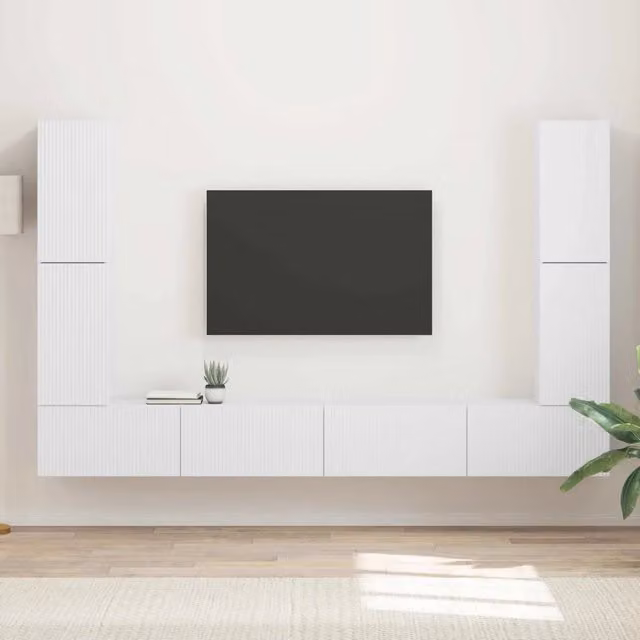Set mobile TV 8 pz-Credenza per TV Bianco Legno multistrato