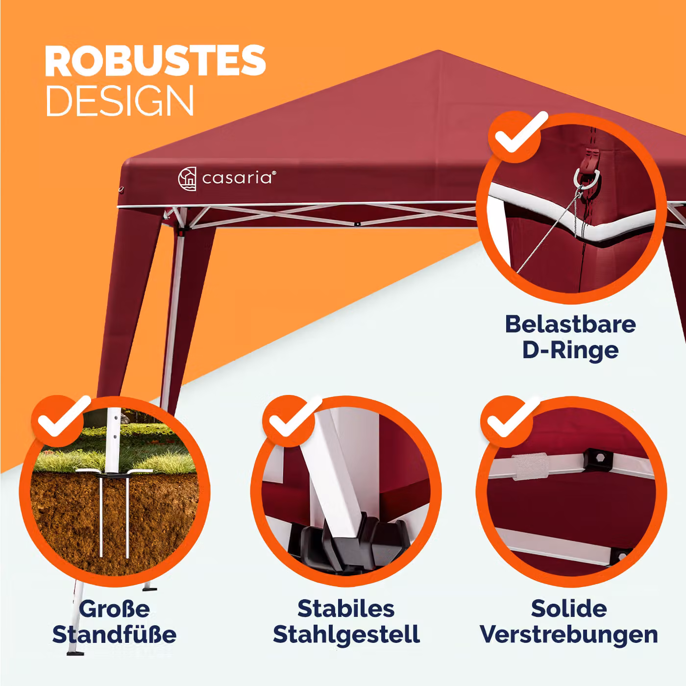Gazebo da giardino Casaria® Capri colore rosso con finestre, protezione UPF 50+, L/P: 300 x 300 cm, H: 250 cm – 2