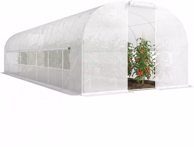 Serra tunnel da giardino 24m2 ¨C Xylo ¨C Telaio acciaio galvanizzato, porte e 2 finestre, bianco