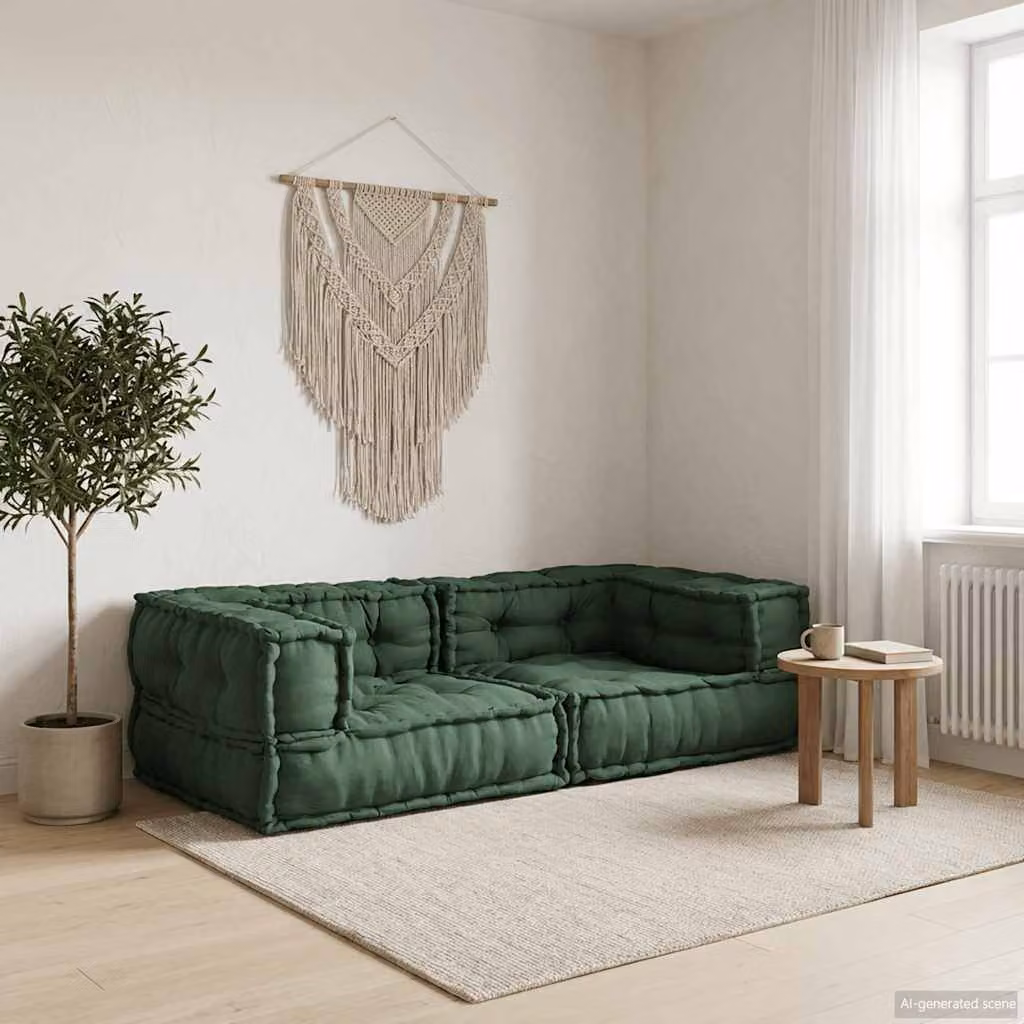 vidaXL Divano Modulare a 2 Posti in Tessuto Verde L: 140 cm, P: 70 cm, H: 36 cm
