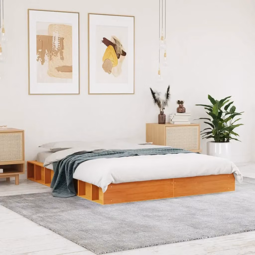 Letto matrimoniale in legno di pino color marrone cera con doghe fisse L/P: 120 x 200 cm – 2