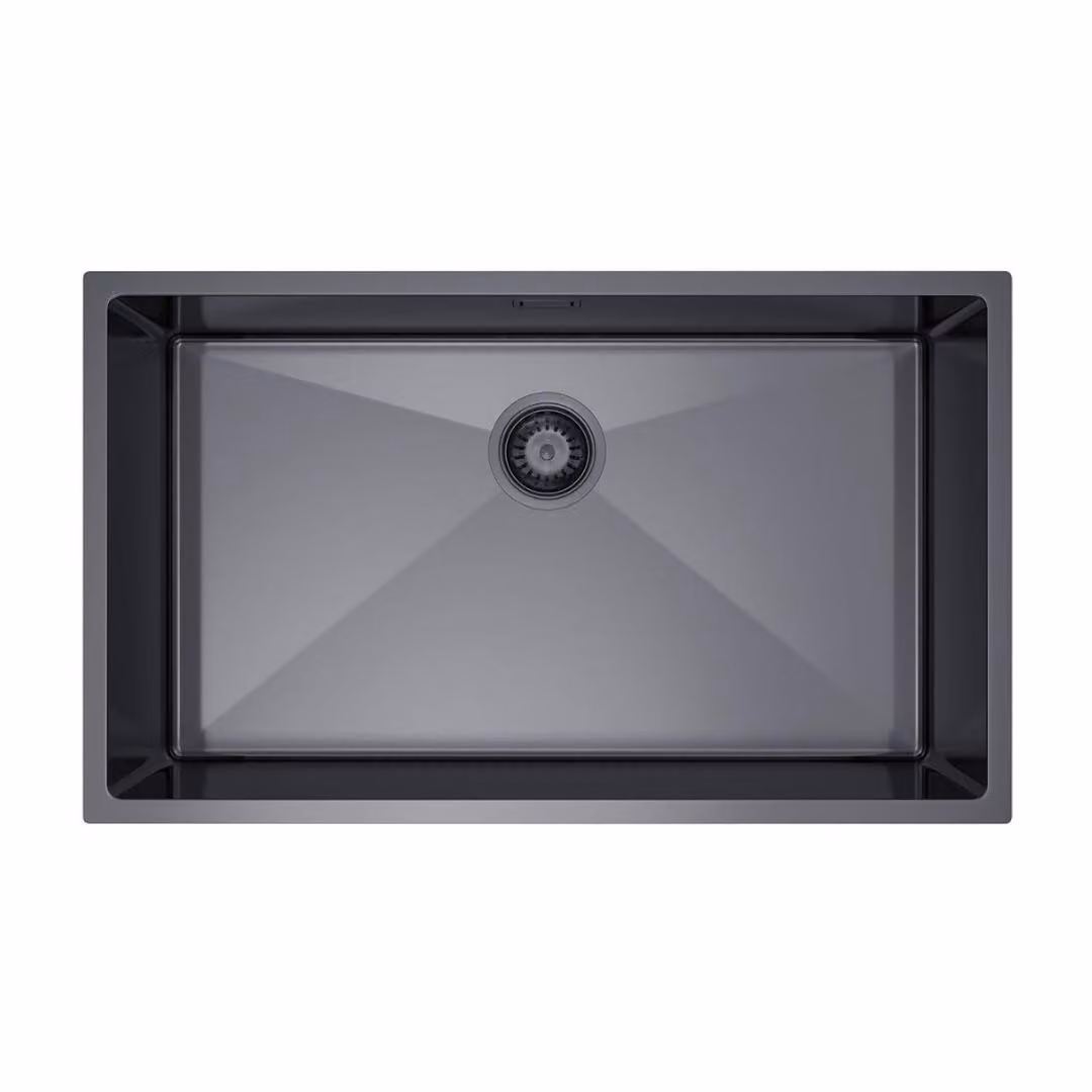 VBChome Lavello da cucina 74×44 cm in acciaio inossidabile color grafite senza sgocciolatoio, 1 vasca, lavello da incasso, profondità 21 cm, mobile sottolavello minimo 80 cm, lavello da incasso