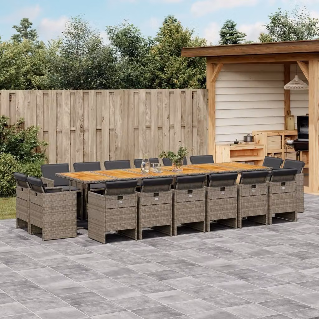 Maison Exclusive - Set da pranzo da giardino 17 pezzi con cuscini grigi in polyrattan