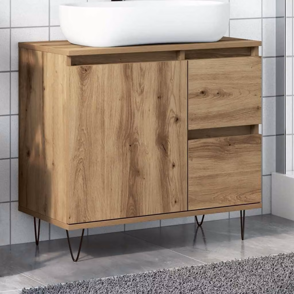 Armadietto da Bagno Industrial vidaXL in Rovere e Metallo, L: 65 cm, P: 33 cm, H: 60 cm