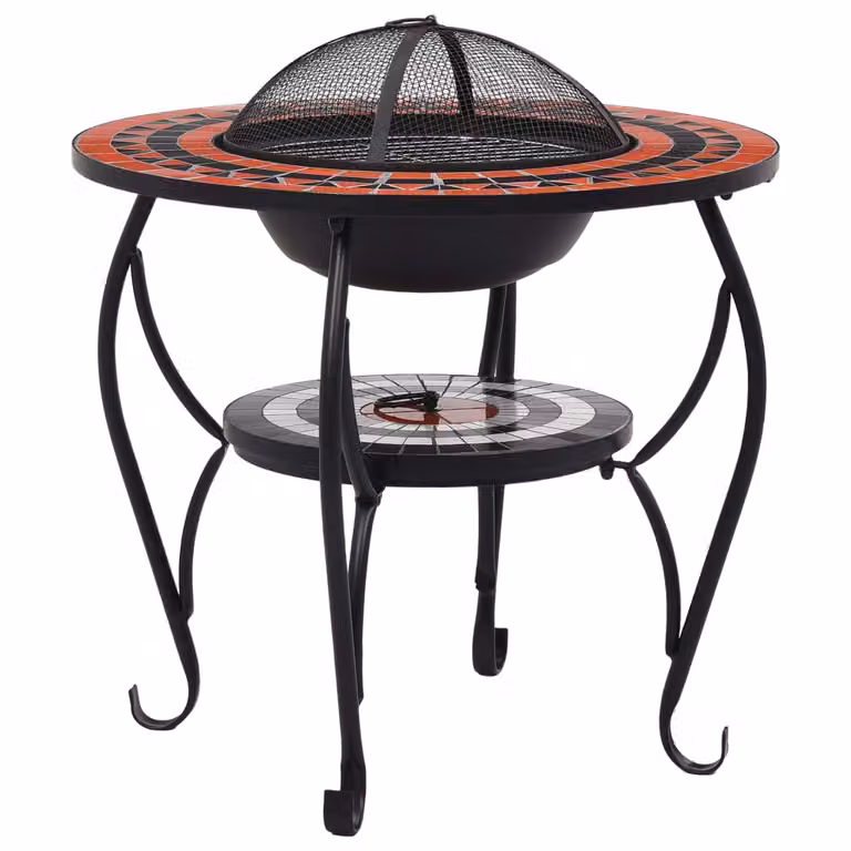The Living Store Tavolo da fuoco in Vetroceramica mosaico terracotta e bianco 68 cm
