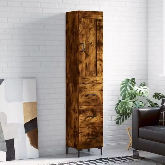 Credenza a parete vidaXL in legno e metallo stile industrial, colore marrone, L/P/H: 34,5 x 34 x 180 cm