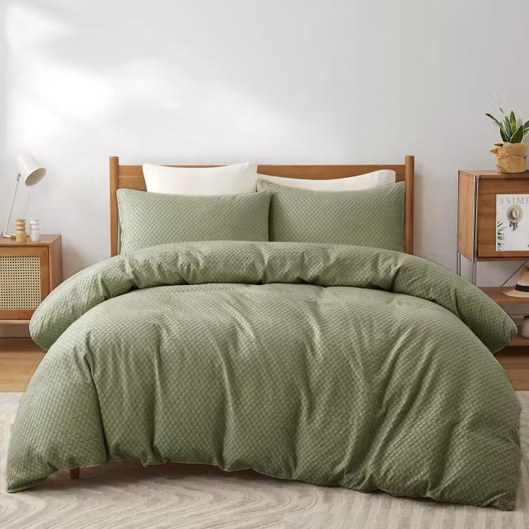 Solidchoice - Set di lenzuola con copripiumino plissettato, colore verde oliva