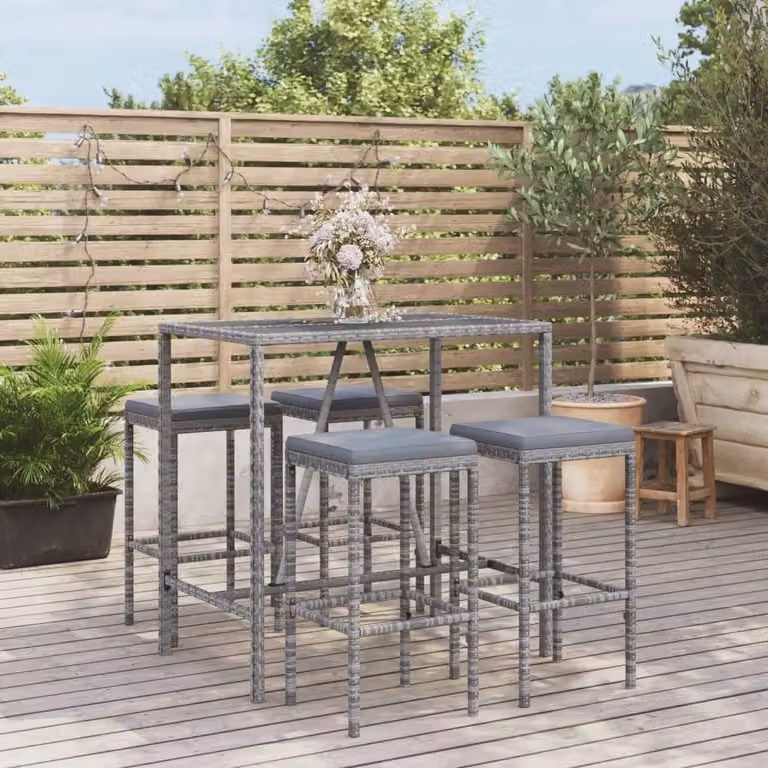 Maison Exclusive - Set Bar da Giardino 5 pz con Cuscini in Polyrattan Grigio