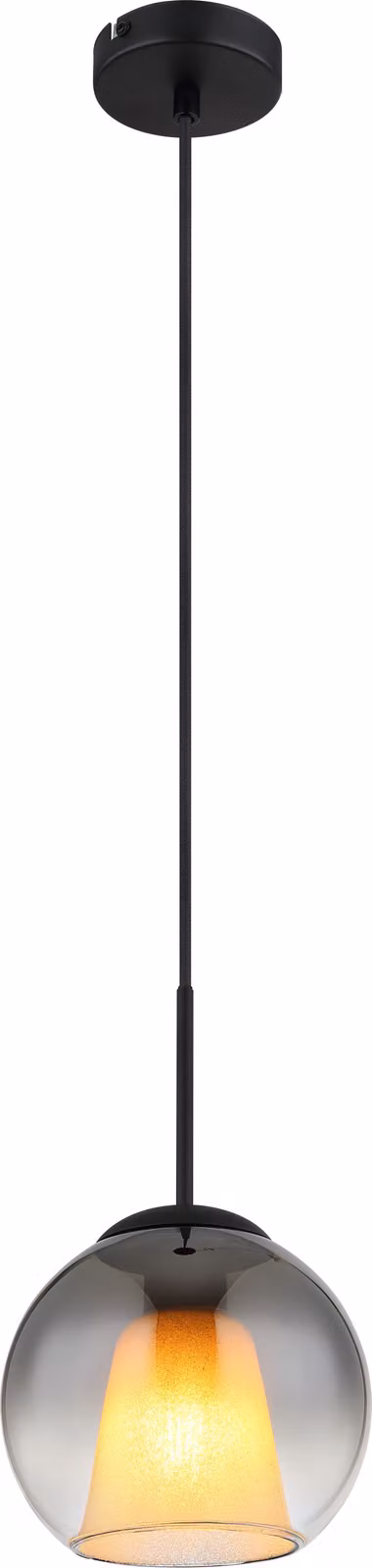 Lampada a sospensione Globo Lighting, struttura in metallo nero opaco, sfera in vetro fumé trasparente, cristalli di vetro trasparenti, cavo in tessuto nero, diametro: 200 mm, altezza: 1200 mm, esclusa lampadina: 1 x E27, 40W, 230V