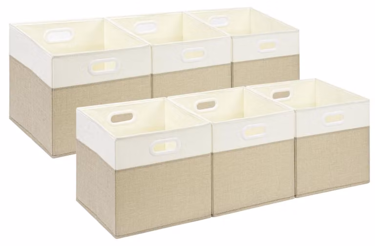 Elzusha - Scatole portaoggetti 30x30x30 cm, set da 6, colore beige chiaro/bianco