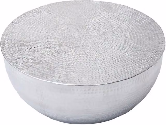 Tavolino basso TRIANE 60 cm in alluminio argento martellato – Tavolino basso rotondo design