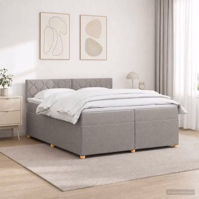 Letto box spring con materasso ibrido vidaXL in tessuto Tortora L 200 x P 200 cm