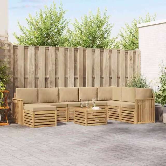 Set di divani ad angolo L vidaXL in legno di acacia massello con cuscini beige per giardino e terrazzo – 1