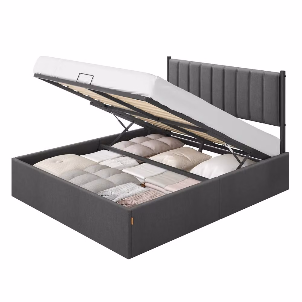 Letto sollevabile con contenitore e testiera dallo stile moderno, Grigio Ardesia / 160 x 200 cm