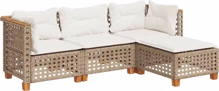 Set Divano da Giardino 4 pz con Cuscini Beige in Polyrattan