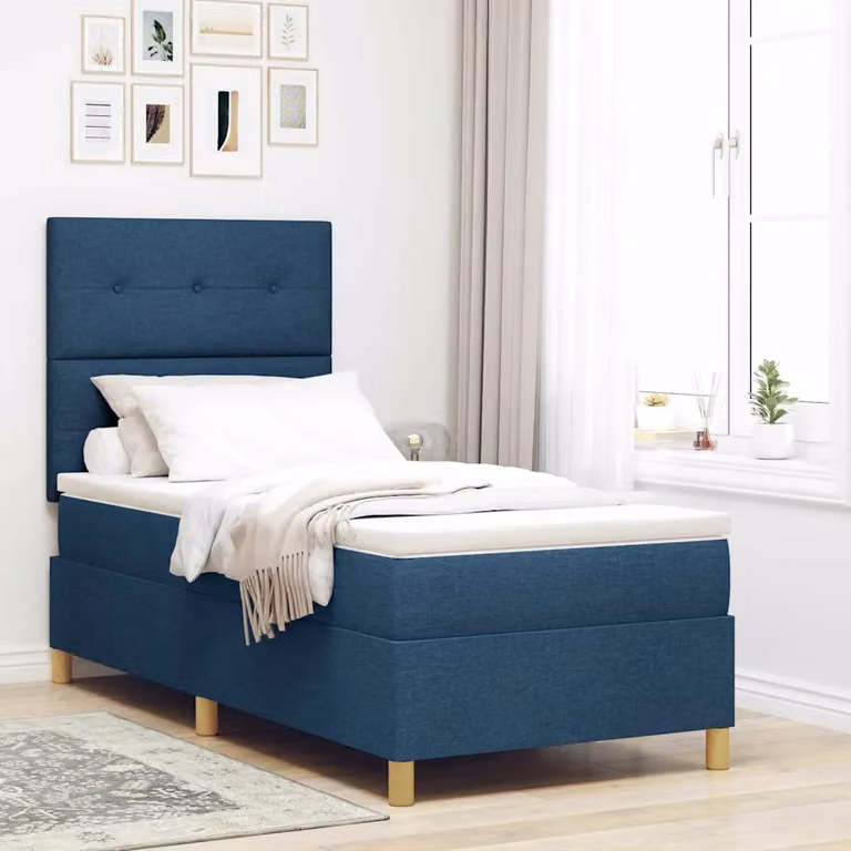 Letto a molla con illuminazione LED vidaXL in tessuto blu, L 100 x P 200 cm