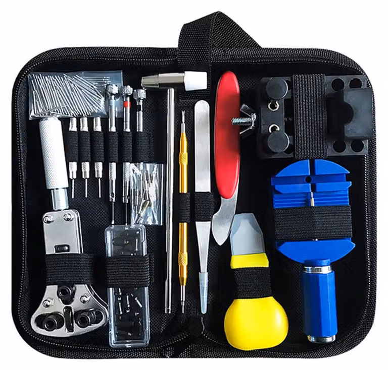 Set di attrezzi per la riparazione di orologi da 147 pezzi, kit di manutenzione, estrattore per fondelli, attrezzo per la sostituzione della batteria, orologiaio professionista