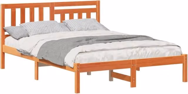 Letto matrimoniale moderno in pino massello color marrone cerato L/P: 140 x 190 cm