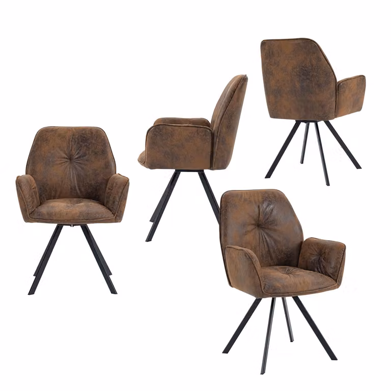 Meubles Cosy: set da 4 comode sedie da pranzo in Pelle finta scamosciata con braccioli - CALF
