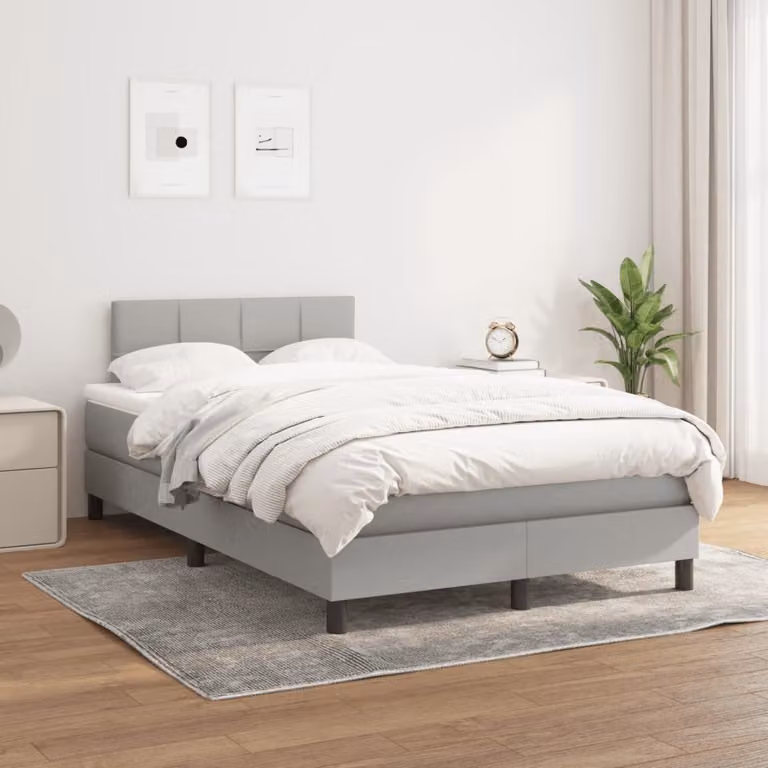 The Living Store Letto a molle con materasso grigio chiaro 120x200 cm in tessuto