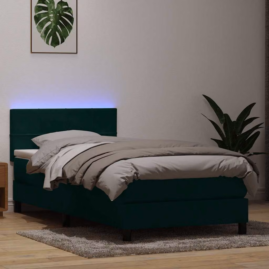 Maison Exclusive - Letto a Molle con Materasso e LED Verde Scuro 80x220 cm Velluto
