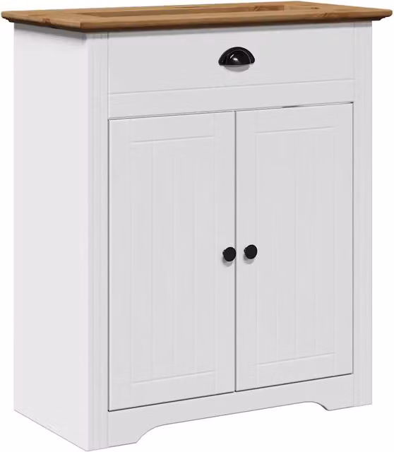 Mobile Lavabo BODO Design In Bianco e Marrone in Legno di Pino, Sospeso, L: 70 cm, P: 35 cm, H: 80 cm