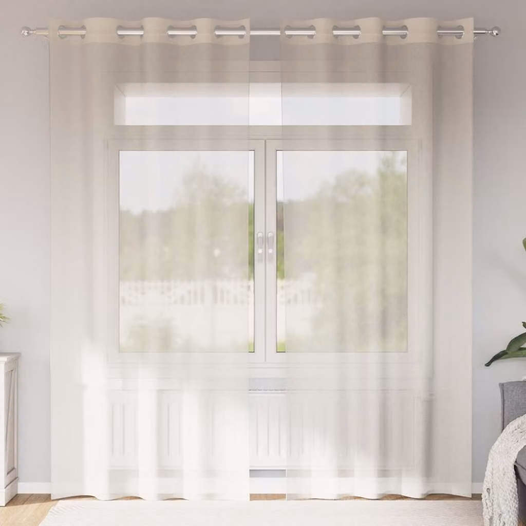 Set di 2 tende in voile semi-trasparenti vidaXL con occhielli, colore beige, L: 140 cm, H: 225 cm