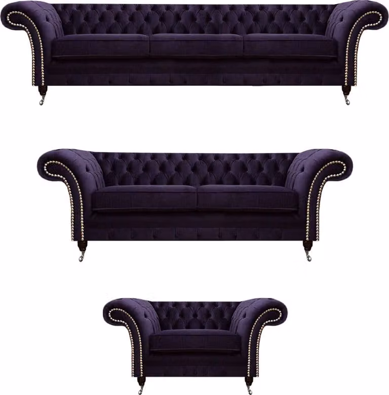 Polstermöbel Wohnzimmer Set 3tlg Chesterfield Textilsofas Sessel Einrichtung