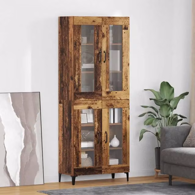 Credenza vidaXL in legno e metallo con ante in vetro, stile minimalista, colore marrone, L: 69,5 cm, P: 34 cm, H: 180 cm