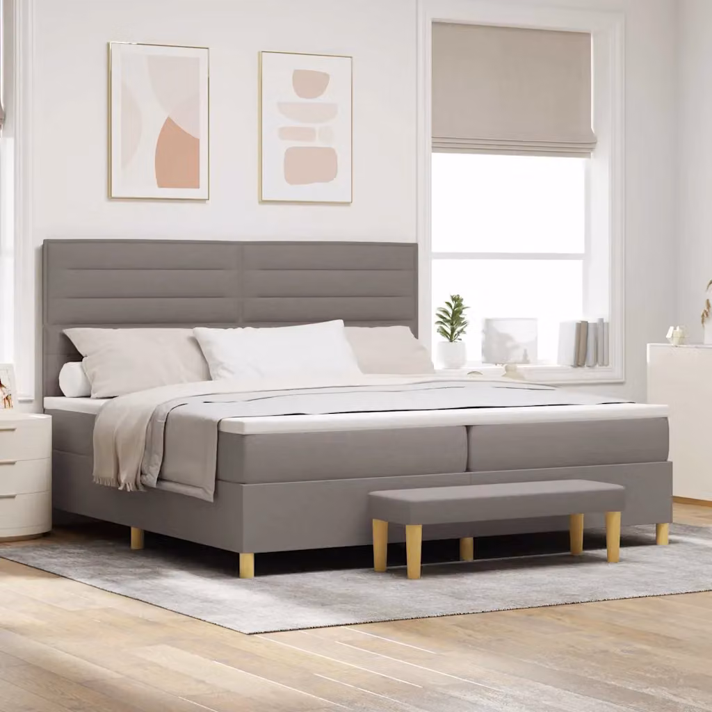 Letto a molle con testiera Talpa vidaXL in tessuto beige o grigio L: 200 cm, P: 200 cm, H: 128 cm