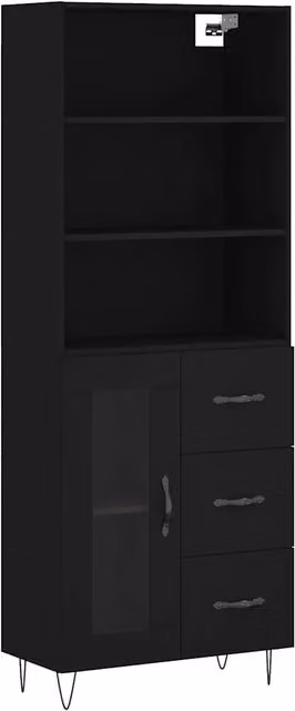 Credenza Buffet Moderna Nera in Legno Multistrato e Metallo L: 69,5 cm, P: 34 cm, H: 180 cm – 1