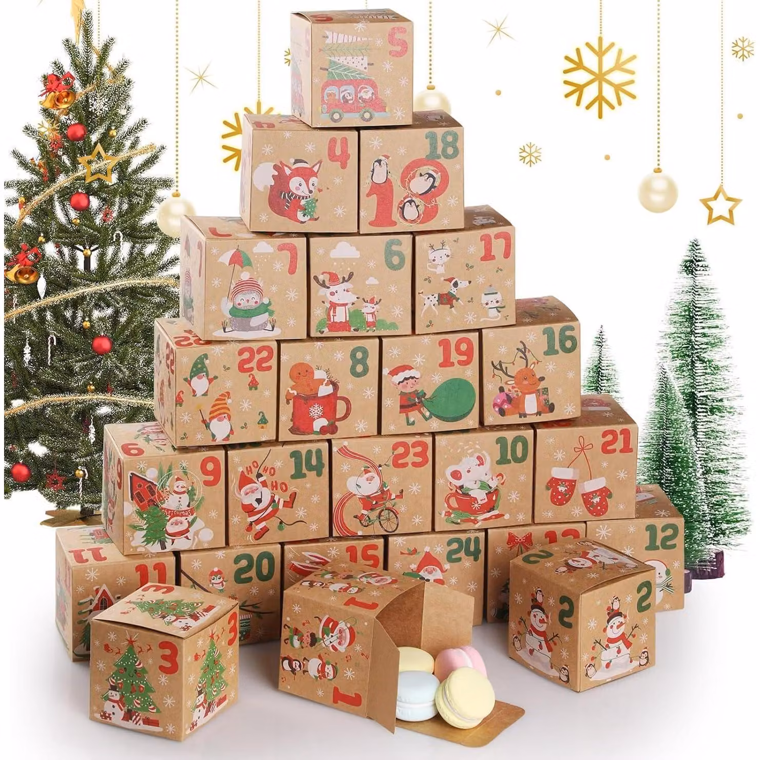 Calendario dell'Avvento con 24 regali, scatola di Natale, scatole da decorare, carta kraft