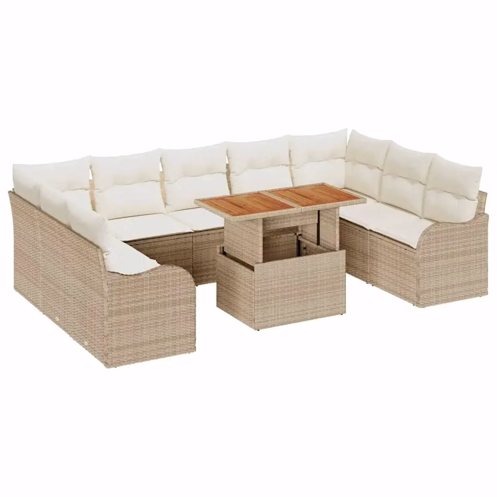 Set Divano da Giardino vidaXL a 9 posti con Tavolino, Colore Beige e Bianco – 2