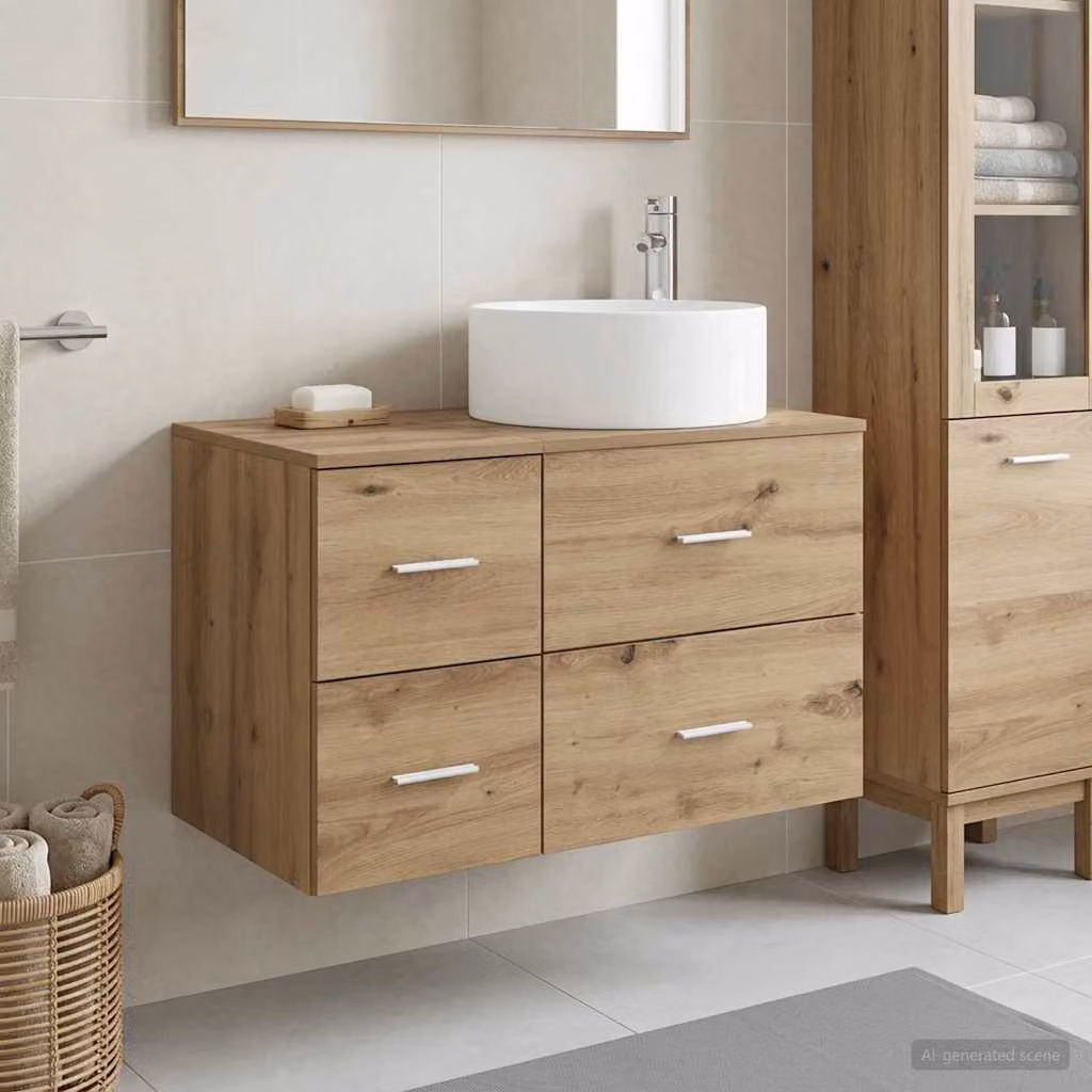 Set di mobili per il bagno moderno vidaXL composto da mobile lavabo e pensile in legno marrone L/P/H: 80,0 x 44,5 x 49,5 cm e 44,5 x 37,3 x 37,3 cm