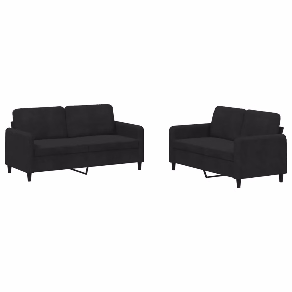 Set di 2 divani vidaXL in velluto nero per soggiorno in stile moderno con cuscini inclusi – 2