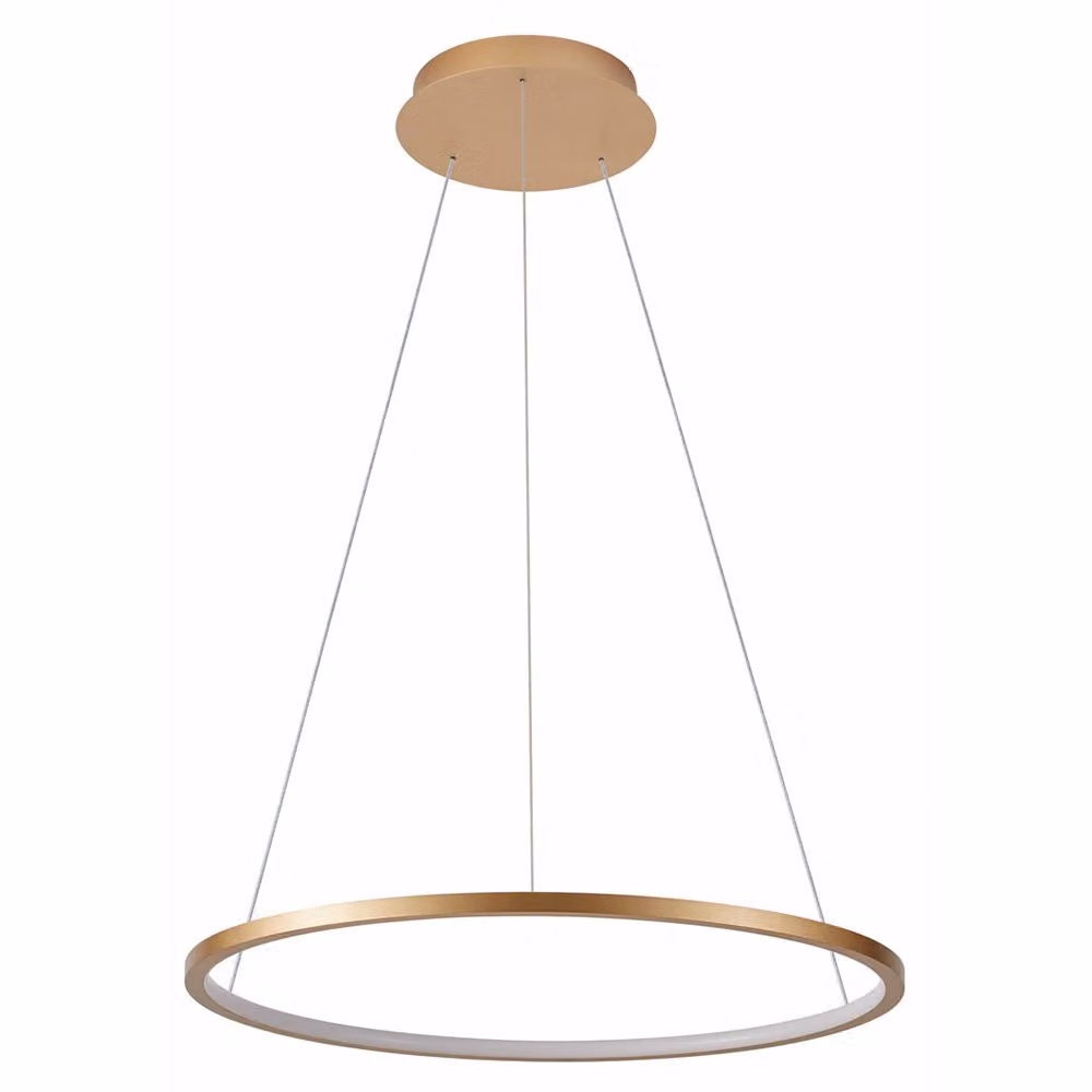 Lampada a sospensione LED a fascio stretto con anello luminoso Vinola dorata 38W, luce bianca regolabile, 3040 lm, metallo, dimensioni: 150x60x60 cm, IP20, Italux